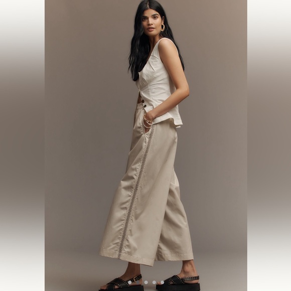 NWT Anthropologie Pleated Embroidered Trousers Sz XL - Picture 3 of 16